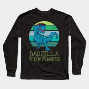 Dadzilla Father Of The Monsters Happy Father Day Dinosaur T-rex Saurus Lover Dad Vintage Retro Long Sleeve T-Shirt